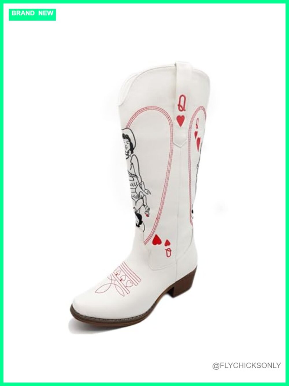 Vintage Embroidered Western Cowboy Boots Faux Leather Slip-On Mid-Calf
